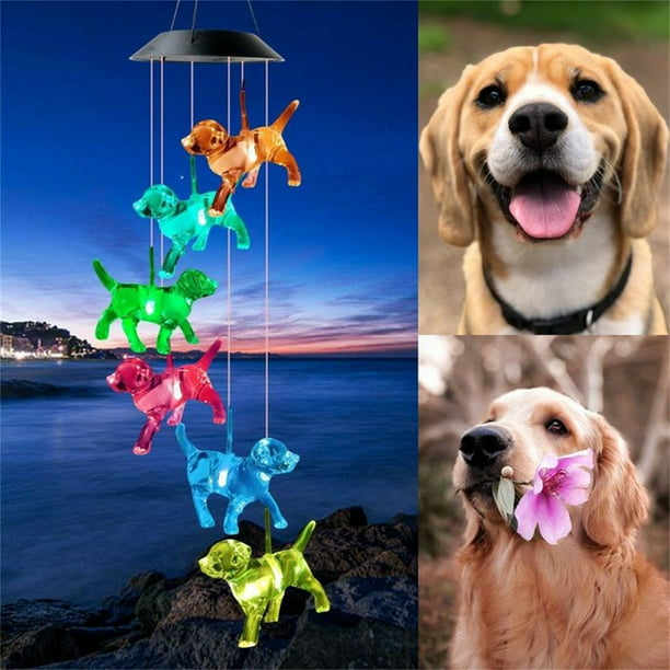 Solar Dog Wind Chimes,Waterproof LED Color Changing Solar Wind Chime Light